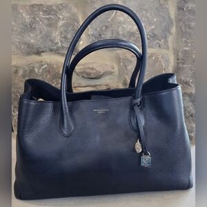 Aspinal of London Large London Leather Tote Bag - Dark Navy Blue Pebbled Leather